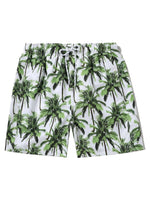 Coconut Tree Print Non Stretch Waist Swim Trunks