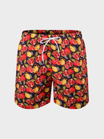 Lemon And Pomegranate Print Swim Trunks