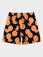 Orange Print Drawstring Swim Trunks