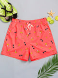 Banana Print Drawstring Waist Swim Trunks