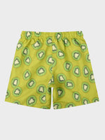 Allover Fruit Print Drawstring Waist Swim Trunks