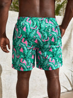 Pocket Tropical Paradise Drawstring Board Shorts