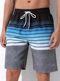 Striped Print Beach Swim Shorts