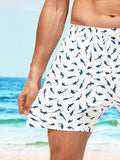 Allover Print Drawstring Waist Slight Stretch Swim Trunks