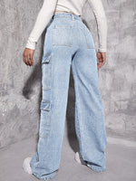 Plain Zipper Fly Flap Pocket Jeans