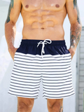 Non Stretch Striped Print Drawstring Waist Swim Shorts