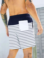 Non Stretch Striped Print Drawstring Waist Swim Shorts