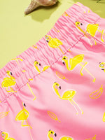 Flamingo Print Drawstring Waist Swim Trunks