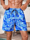 Drawstring Waist Floral Printed Swim Trunks