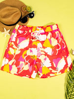 Drawstring Floral All Over Print Pocketed Shorts