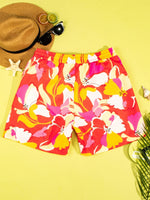 Non Stretch Floral Print Drawstring Waist Swim Trunks