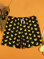 Duck Print Drawstring Waist Swim Trunks