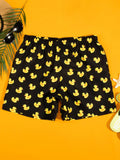 Duck Print Drawstring Waist Swim Trunks