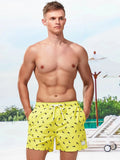 Non Stretch Allover Print Drawstring Waist Swim Trunks