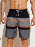 Striped Print Flap Detail Swim Shorts
