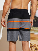 Striped Print Flap Detail Swim Shorts