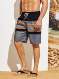 Striped Print Flap Detail Swim Shorts