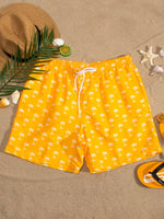 Vibrant Tropical Allover Print Drawstring Waist Swim Trunks