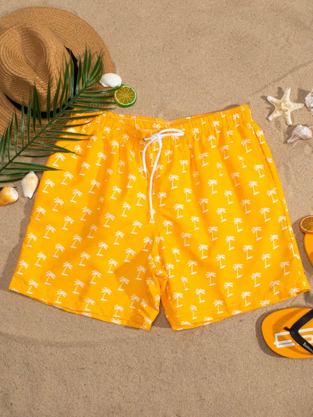 Coconut Tree Non Stretch Print Swim Trunks