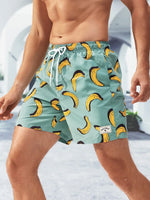 Banana Print Drawstring Waist Swim Trunks