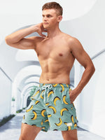 Banana Print Patched Detail Swim Trunks