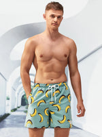 Banana Print Patched Detail Swim Trunks