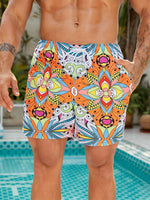 Stylish Floral Print Drawstring Swim Trunks