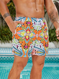 Stylish Floral Print Drawstring Swim Trunks