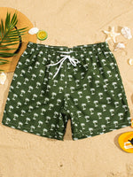 Tropical Print Drawstring Waist Swim Trunks