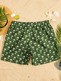 Vibrant Tropical Allover Print Drawstring Waist Swim Trunks