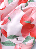 Peach Print Drawstring Waist Swim Trunks