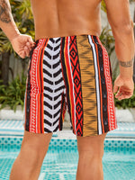 Striped Geometric Drawstring Swim Shorts