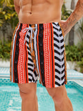 Striped Geometric Drawstring Swim Shorts