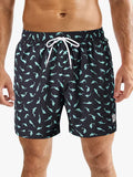 Allover Print Drawstring Waist Slight Stretch Swim Trunks