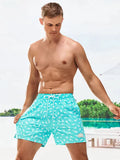 Allover Print Drawstring Waist Slight Stretch Swim Trunks