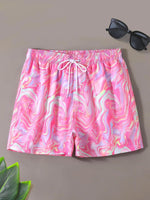 Allover Print Drawstring Waist Swim Trunks