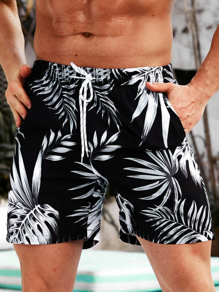 Pocketed Tropical All Over Print Swim Trunks