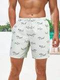 Shark Print Drawstring Waist Swim Shorts