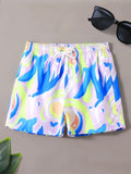 Drawstring Waist Printed Swim Trunks