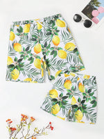 Lemon Print Drawstring  Swim Trunks