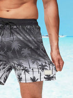 Coconut Tree Print Swim Trunks With Pocket