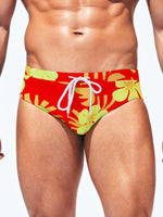 Tropical Print Drawstring Fabric Waist Swim Brief