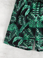 Tropical Print Swim Drawstring Trunks