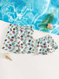 Donut Print Drawstring Swim Trunks