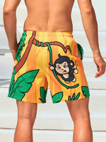 Cartoon Monkey Print Swim Shorts