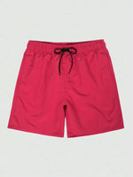 Plain Non Stretch Waist Swim Trunks With Pocket