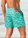 Non Stretch Allover Print Drawstring Waist Swim Trunks