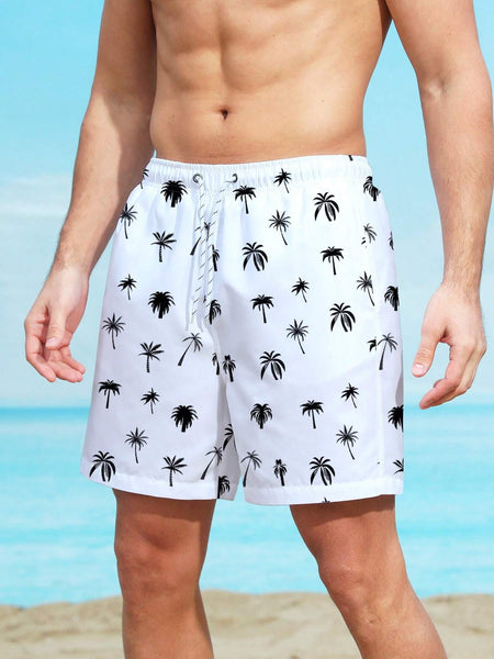 Coconut Tree Print Swim Trunks