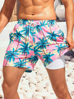 Coconut Tree Print Drawstring Waist Shorts