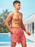 Cactus Print Letter Patch Swim Trunks